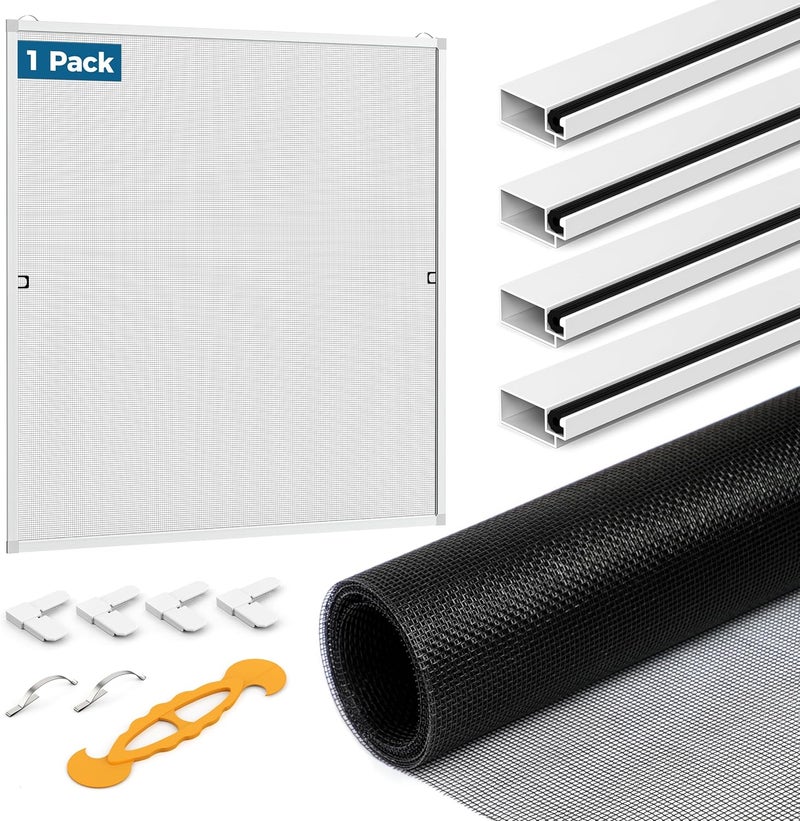 augblinds Window Screen Frame Kit, 5/16 Inch x 3/5 Inch x 46 Inch, Makes One Complete Screen 46" x 46" Or Smaller, Includes Premium Screen Mesh, 4 Heavy Duty Corners & Durable Spline, 1 Set, White - Image 1